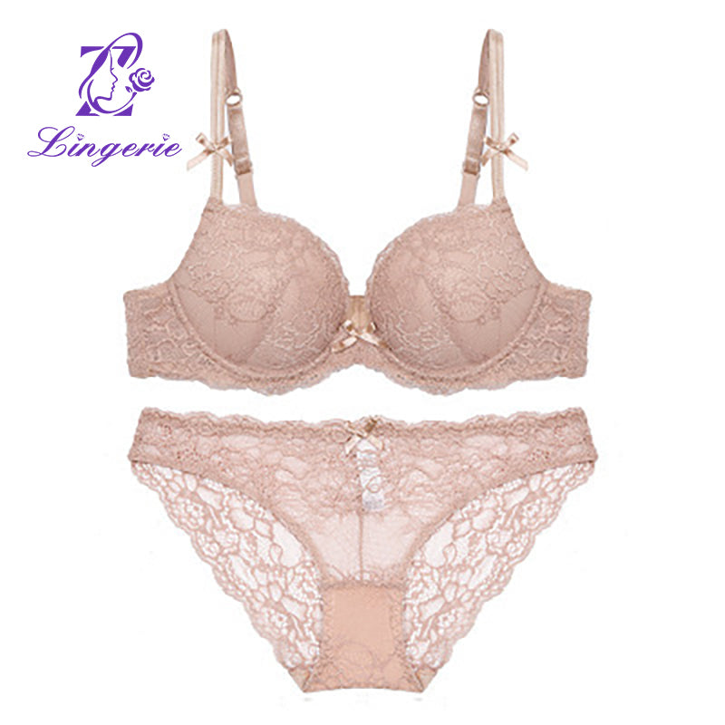 Women's Underwear Deep V Small Chest Big Push Up Bra Thin Top Thick Bottom Push Up Lace Bra Set
