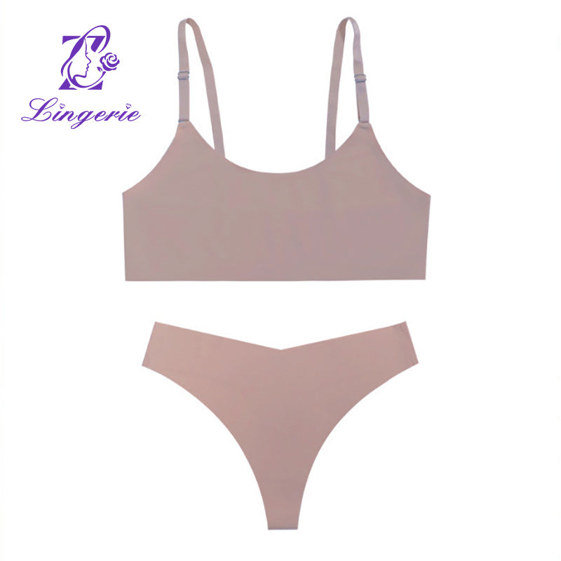 Solid Color One-piece Ice Silk Seamless Briefs Thong Low Waist Panties