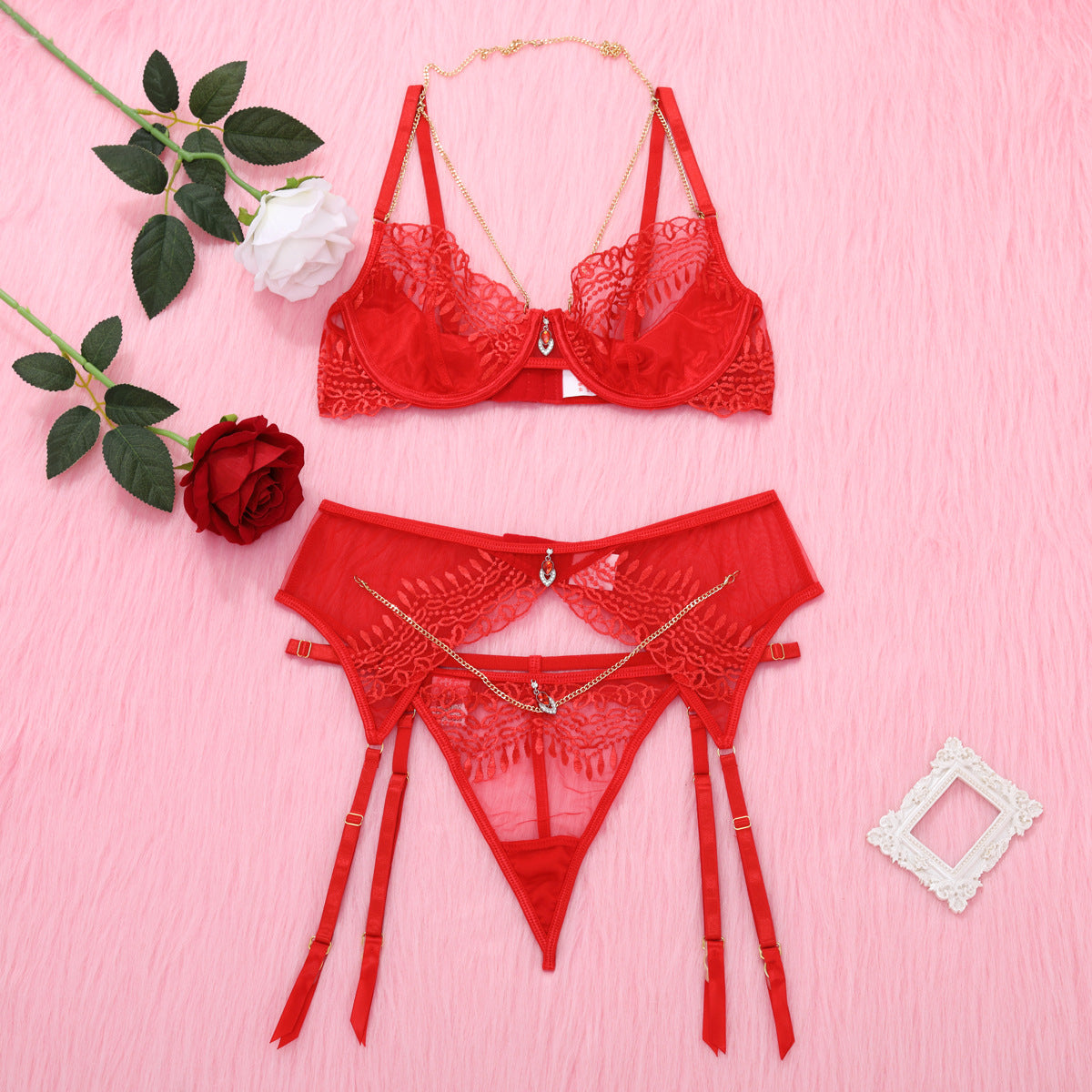 Red Lace Sexy Garter Lingerie