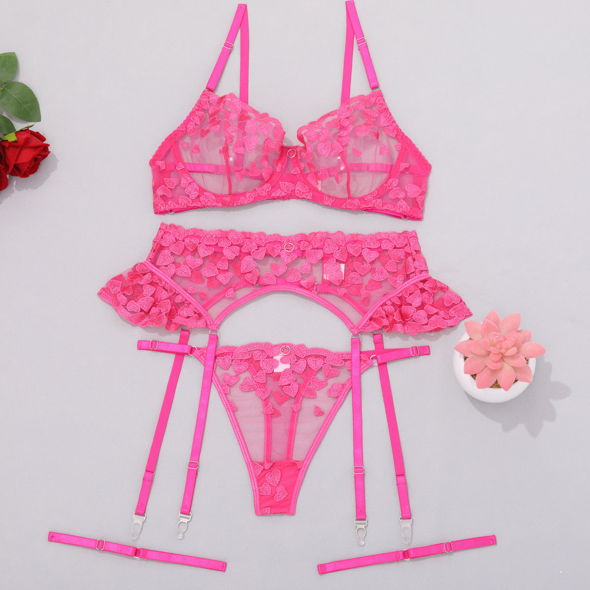 ins love embroidery stitching straps Garter Lingerie