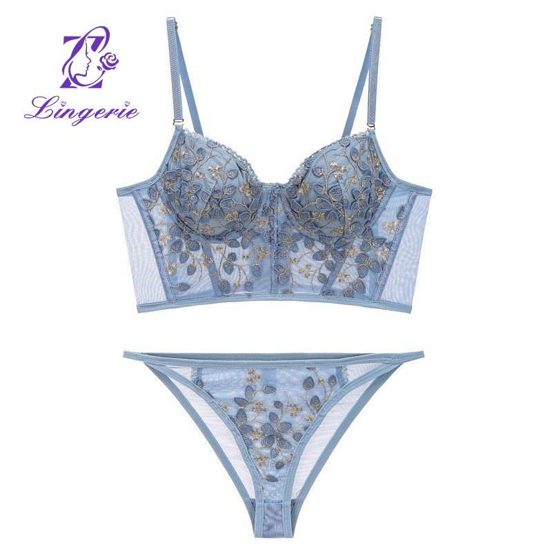 French Court Style Luxury Embroidery Lace Underwear Anti-sagging Soft Steel Ring Sexy Lingerie