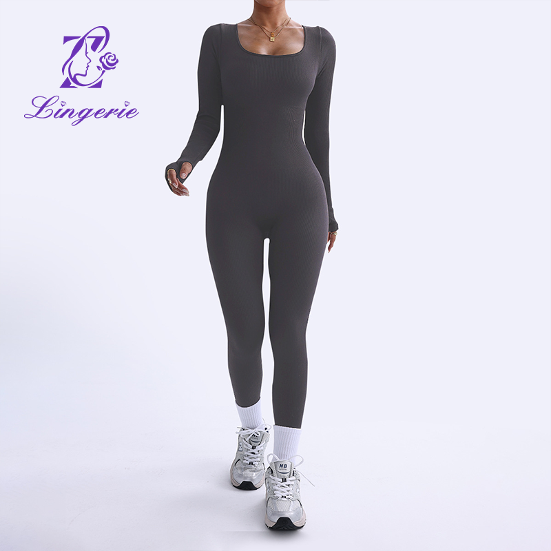 Sports Yoga Bodysuit Long Sleeve Quick Dry Tight Fitness One Piece Yoga Wear