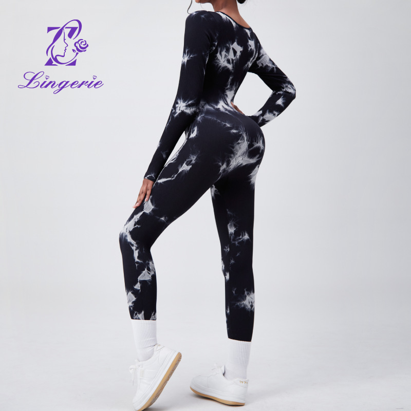 Sports Yoga Bodysuit Long Sleeve Quick Dry Tight Fitness One Piece Yoga Wear