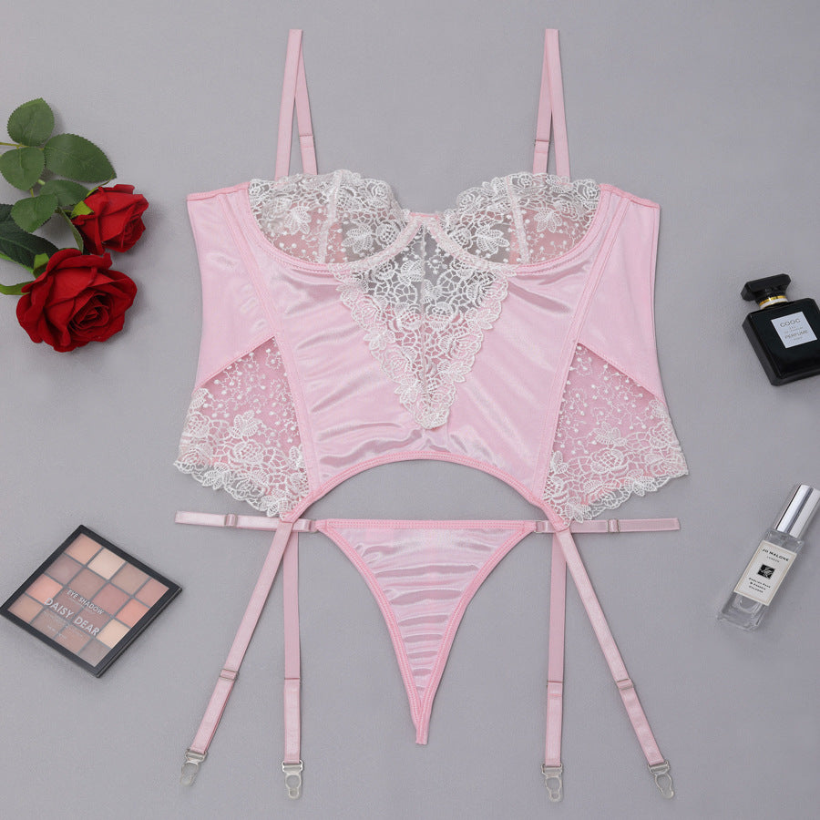 New Pink Lace See-Through Dress Corset