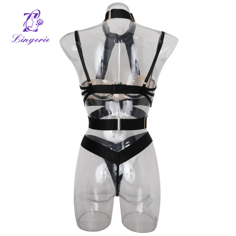Splicing mesh cross lingerie see-through hollowed out beauty back low-cut erotic lingerie two-piece set