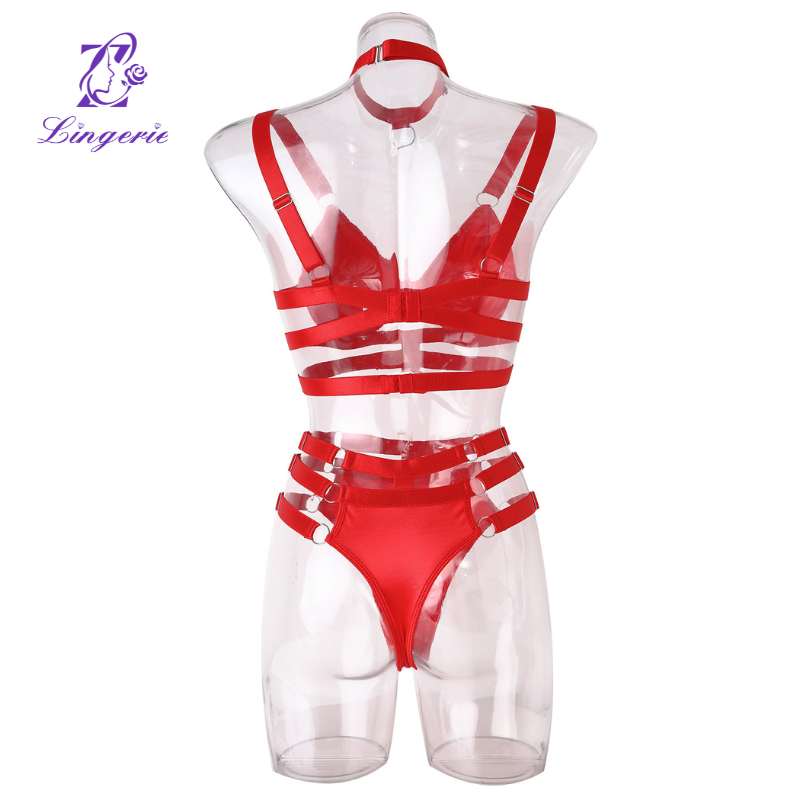 Gathering three-point steel support erotic lingerie three-piece set