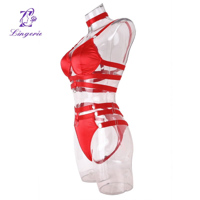 Gathering three-point steel support erotic lingerie three-piece set