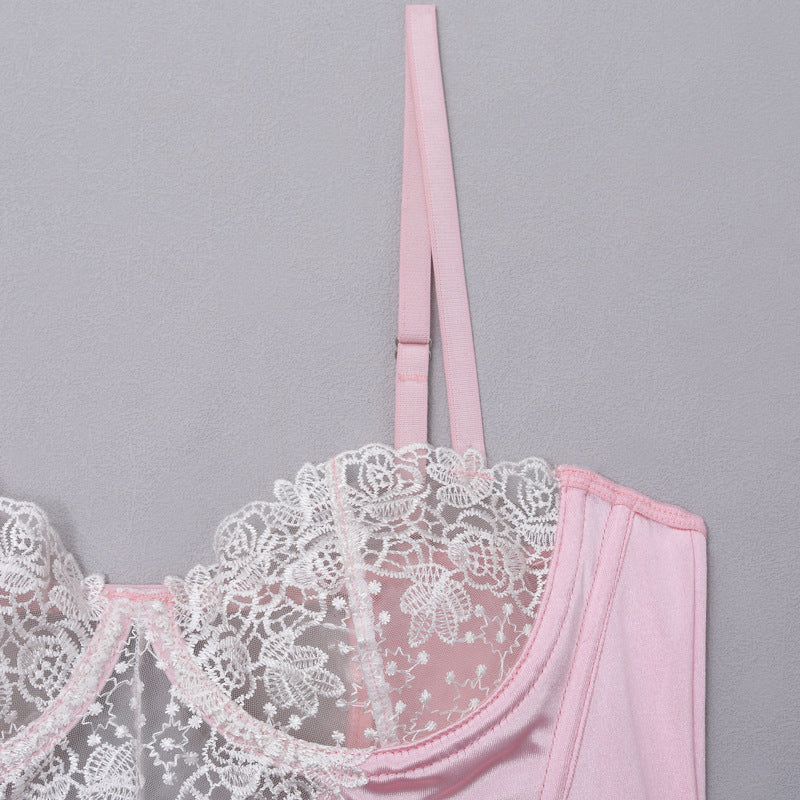 New Pink Lace See-Through Dress Corset