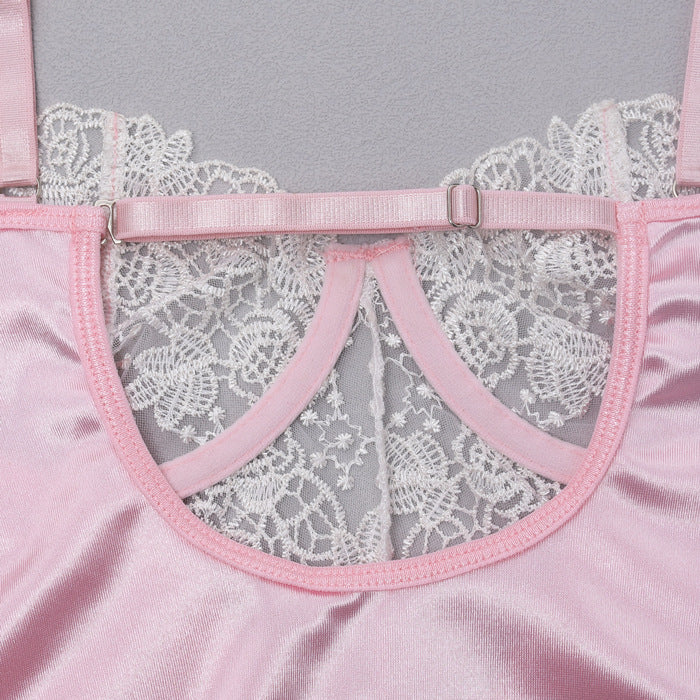 New Pink Lace See-Through Dress Corset