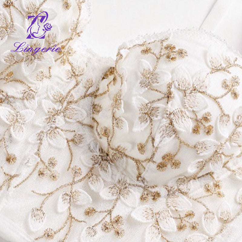 French Court Style Luxury Embroidery Lace Underwear Anti-sagging Soft Steel Ring Sexy Lingerie