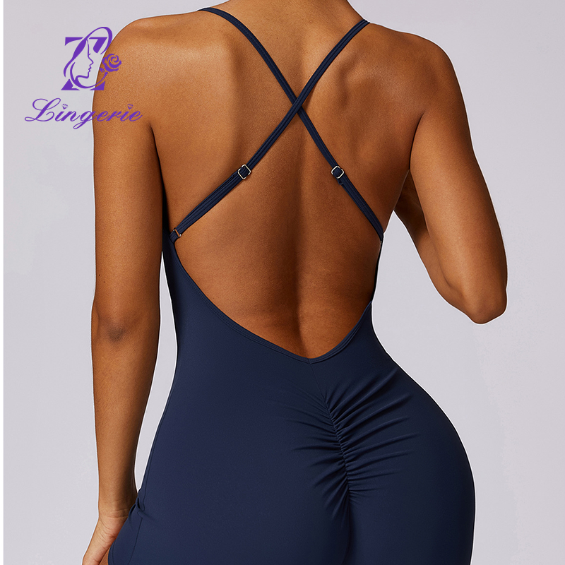 Quick-drying nude sports jumpsuit one-piece casual running fitness clothing tight beauty back yoga clothing