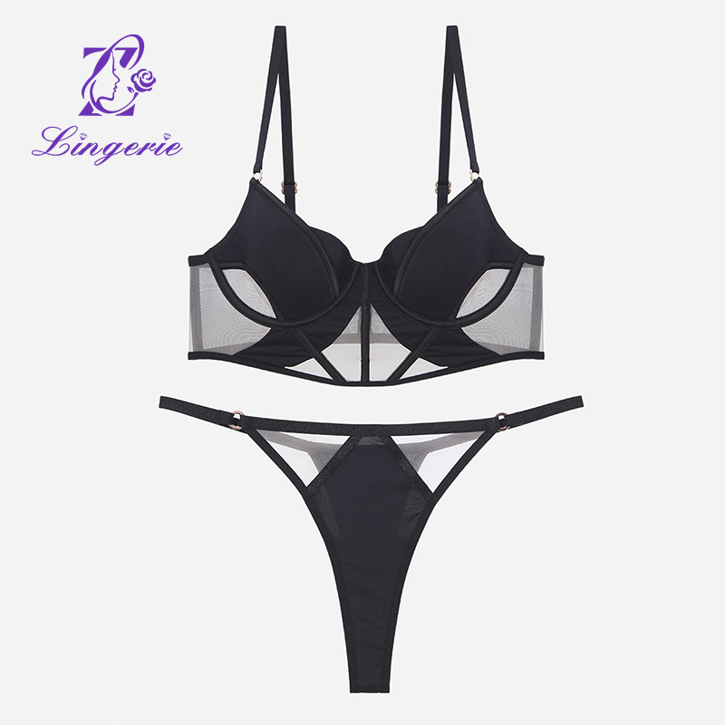 Black Thin Cotton Smooth Mesh Fishbone Bra Vest Style Bra Anti-sagging Underwear