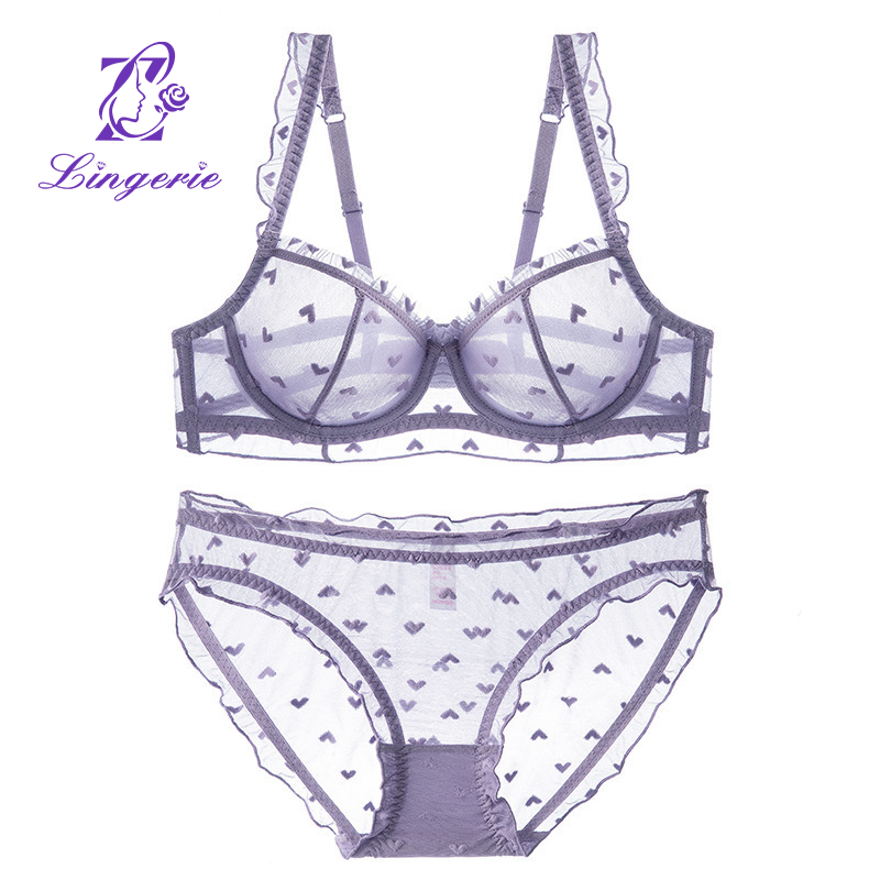 Sexy lace lingerie French ultra-thin large breasts show small plus size lingerie collect vice breasts anti-sagging bra set