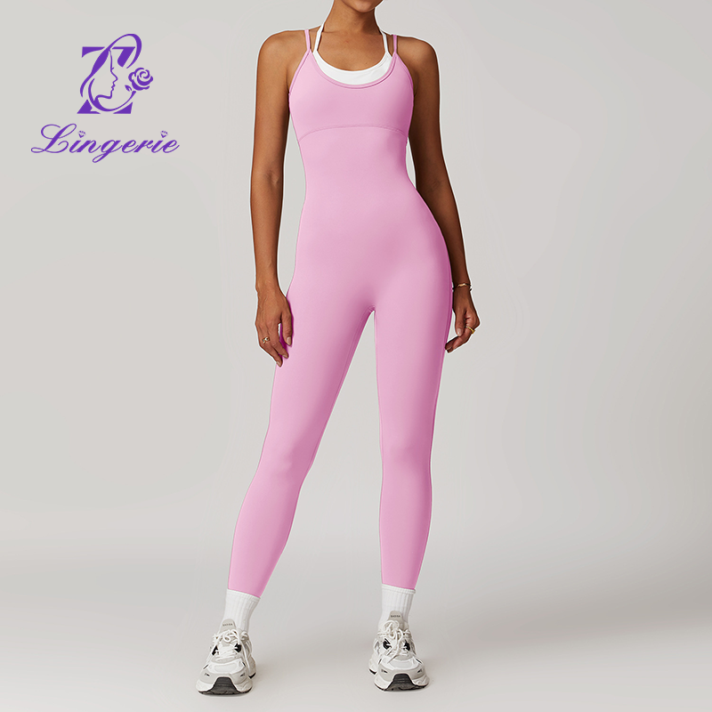 Two Piece Color Clashing Sling Sports Jumpsuit One Piece Yoga Clothing Backless Outdoor Fitness Jumpsuit