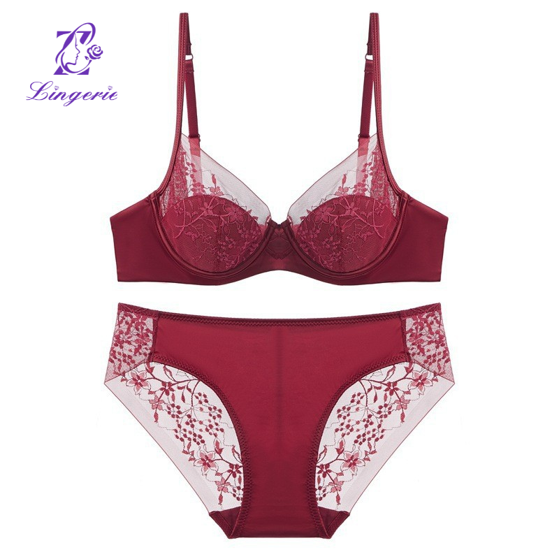 Lingerie sexy thin section pure desire embroidery lace underwear soft steel ring this year red bra set