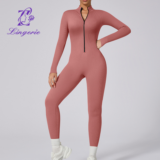 Quick-drying threaded high elastic one-piece yoga clothing women zipper tight fitness yoga one-piece suit