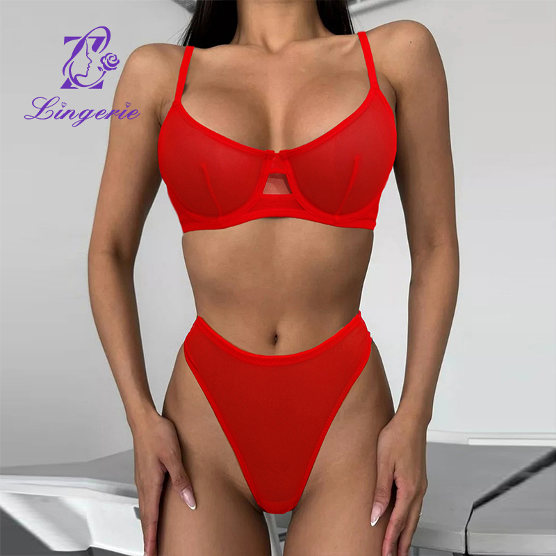 Sexy Leopard Print Lingerie French Bra Ultra Thin Mesh Erotica Set See Through