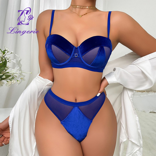 Sexy lingerie small breasts show large gathered anti-sagging lingerie velvet half cup red bra set