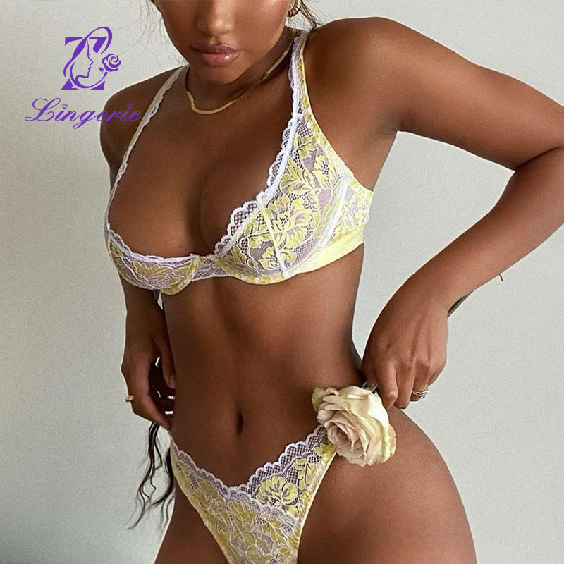 Two-tone lace sexy lingerie with steel ring set lingerie