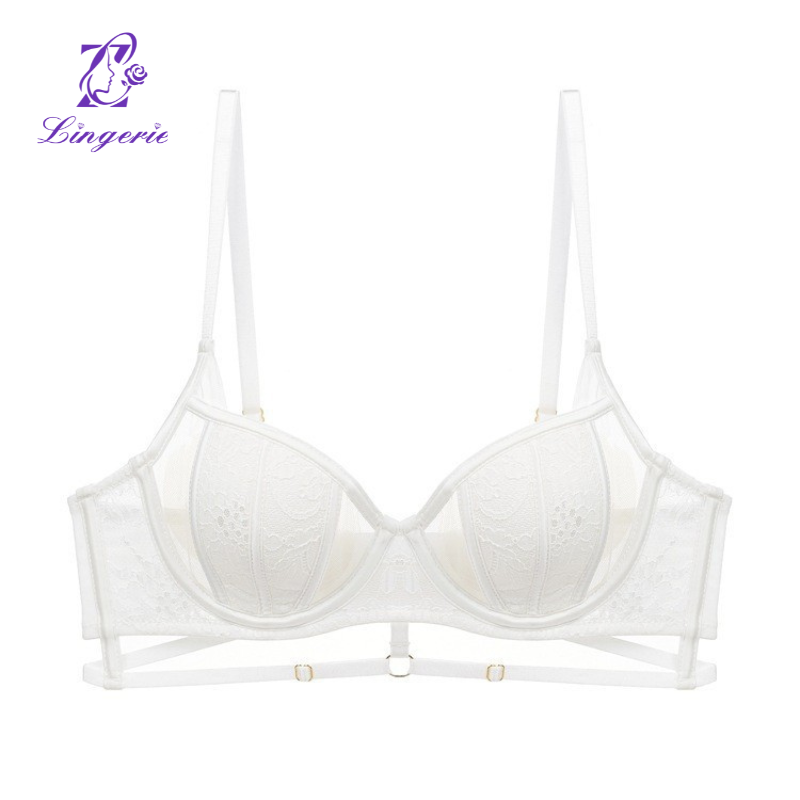 Sexy underwear French large breasts show small plus size lace bra thin cotton rabbit ears soft steel ring bra