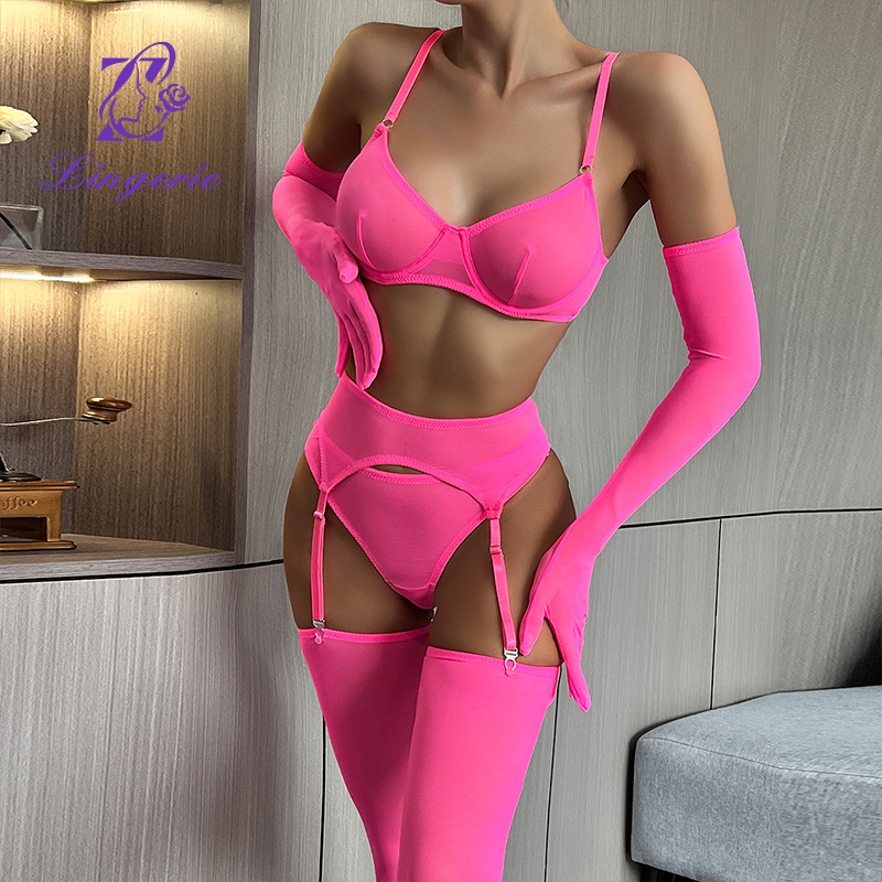 Erotic Lips Rose Pure Garter Gloves Sexy Lingerie Erotica Kit