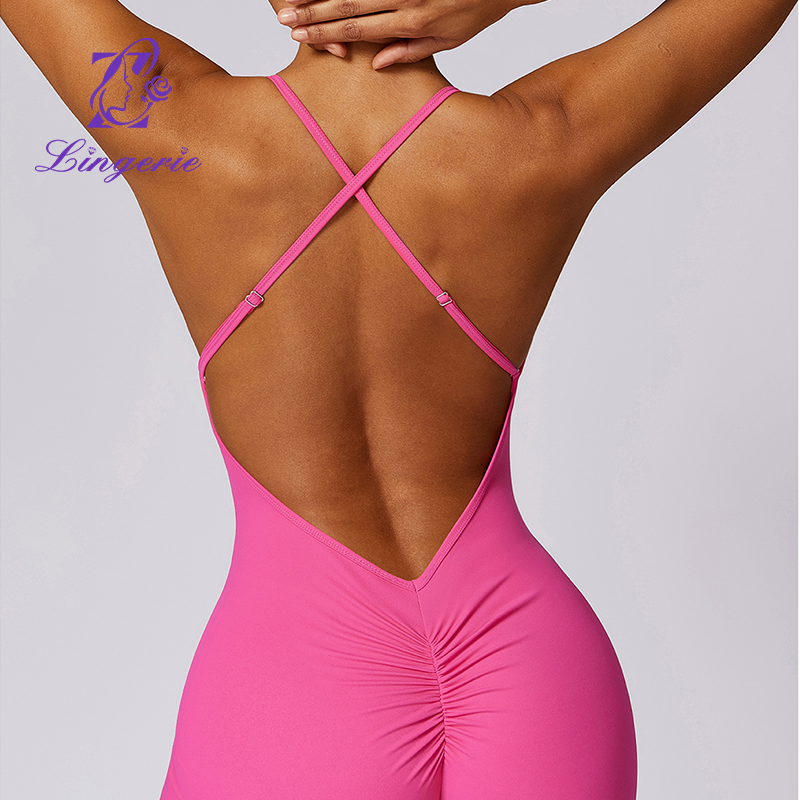 Quick-drying nude sports jumpsuit one-piece casual running fitness clothing tight beauty back yoga clothing