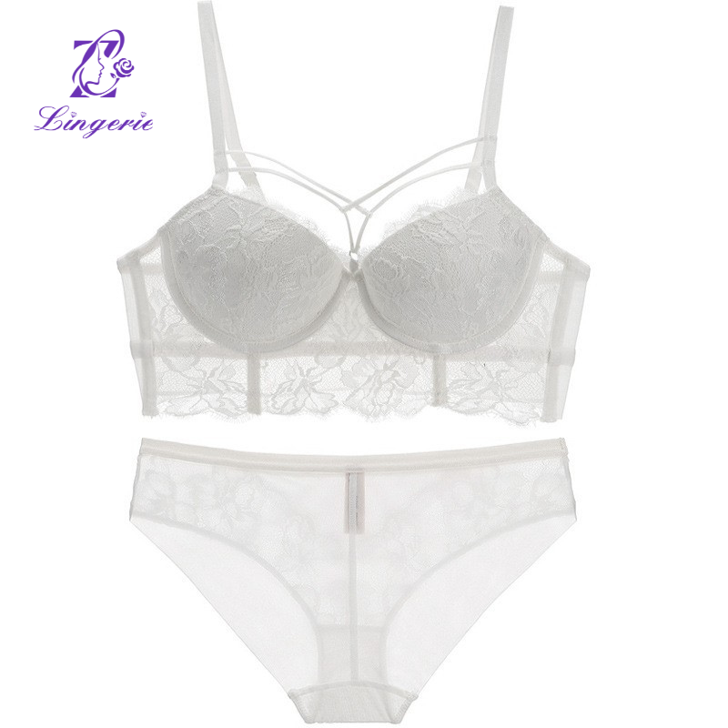 Sexy lingerie strappy design small breasts show large gathered underwear to collect vice breasts on the support lace bra set