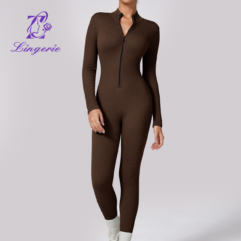Quick-drying threaded high elastic one-piece yoga clothing women zipper tight fitness yoga one-piece suit