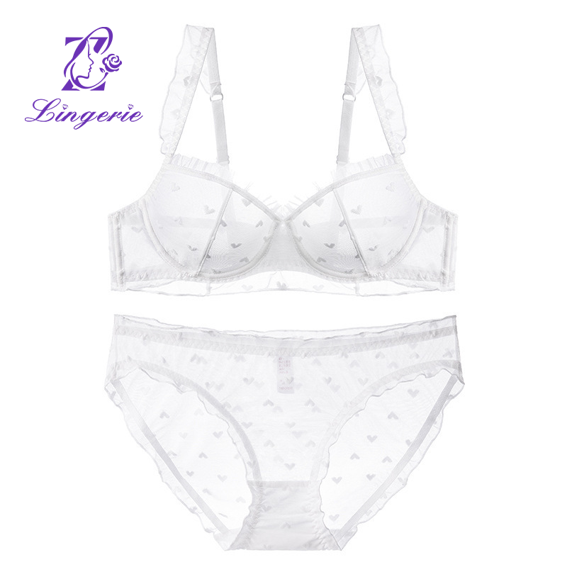 Sexy lace lingerie French ultra-thin large breasts show small plus size lingerie collect vice breasts anti-sagging bra set
