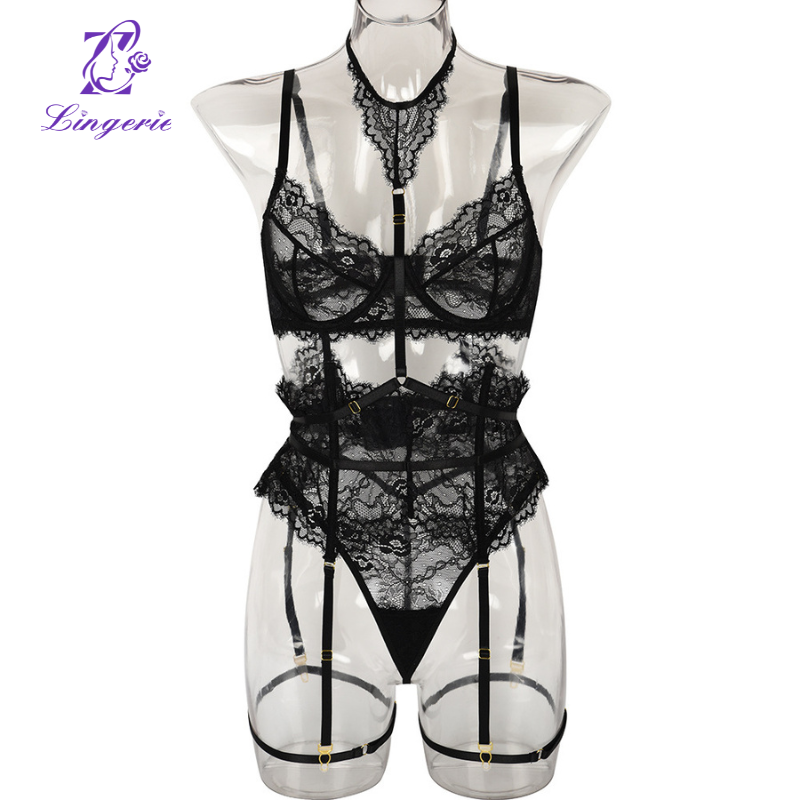 Lace Eyelash Lace Patchwork Includes Hanging Neck Ankle Loop 3 Piece Set