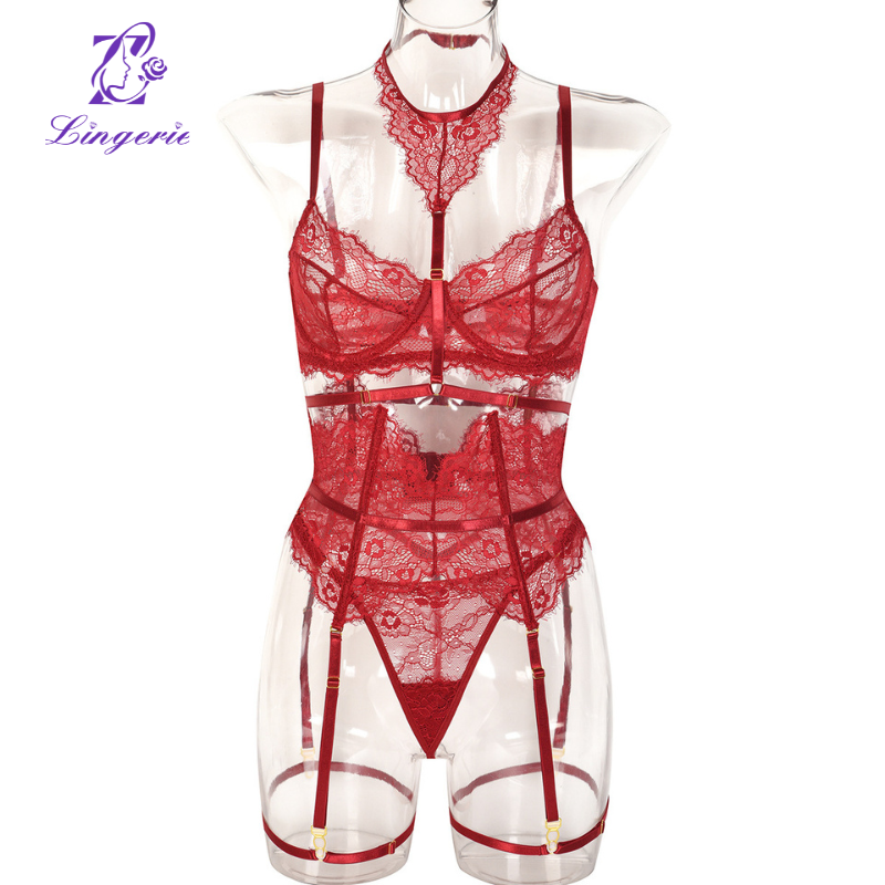 Lace Eyelash Lace Patchwork Includes Hanging Neck Ankle Loop 3 Piece Set