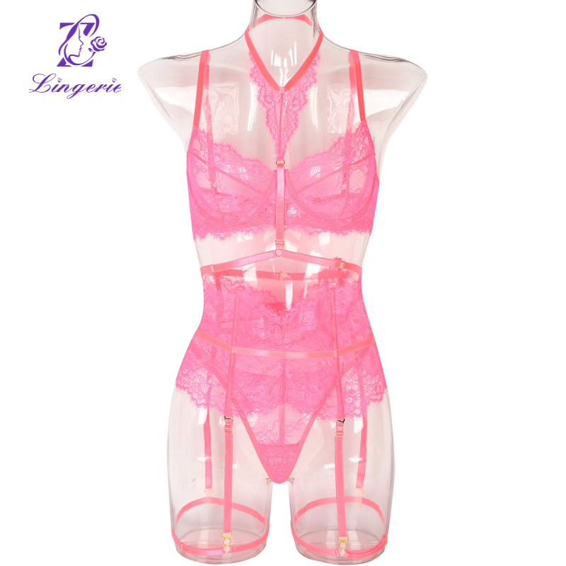 Lace Eyelash Lace Patchwork Includes Hanging Neck Ankle Loop 3 Piece Set