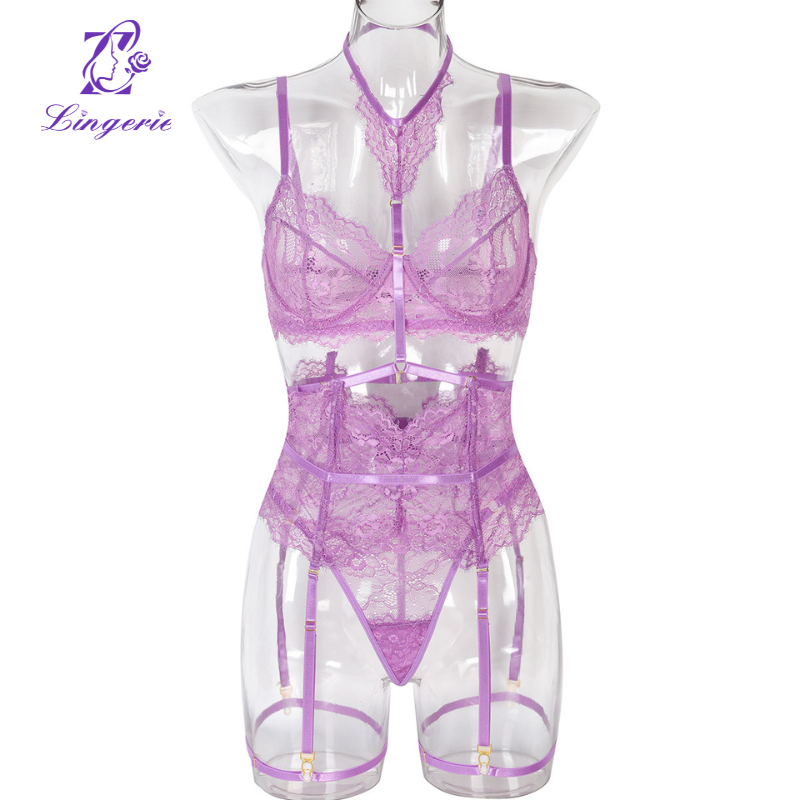 Lace Eyelash Lace Patchwork Includes Hanging Neck Ankle Loop 3 Piece Set