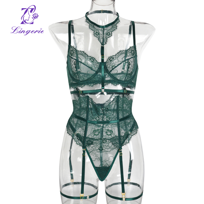 Lace Eyelash Lace Patchwork Includes Hanging Neck Ankle Loop 3 Piece Set