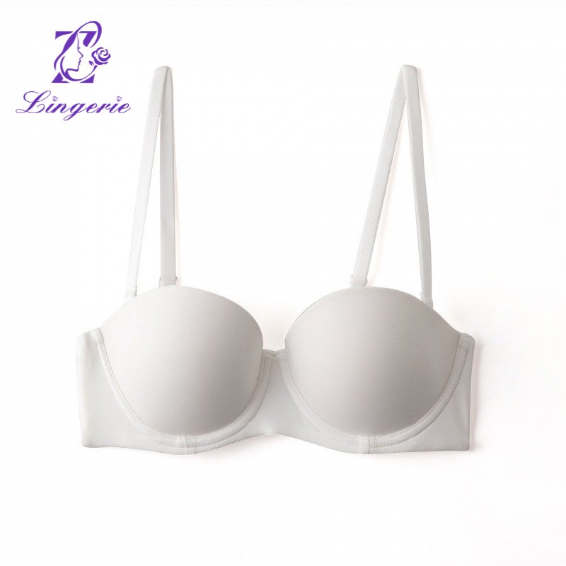 Sexy underwear female half cup glossy non-marking bra soft steel ring small breasts gathered strapless non-slip lingerie bra