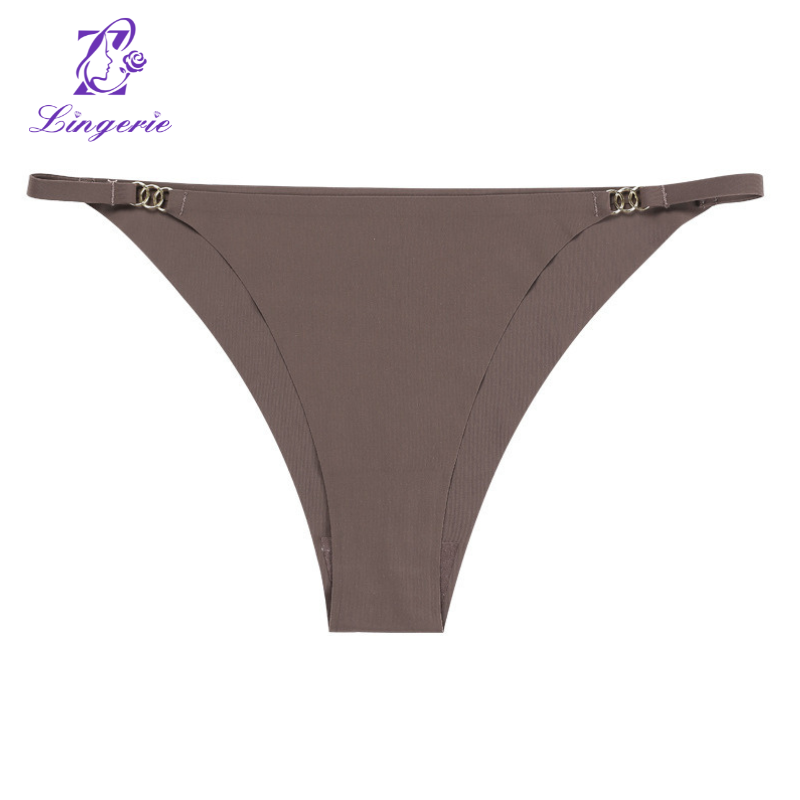 Three ring buckle low-waisted panties Ms. ice silk thin belt sexy without trace sports pants cotton crotch breathable female