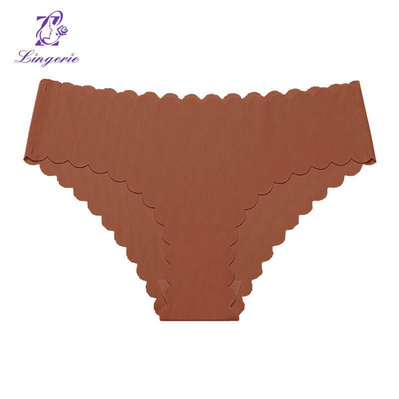 Ice silk seamless underwear Women's non-hip hip low waist wavy edge pure cotton crotch breathable briefs