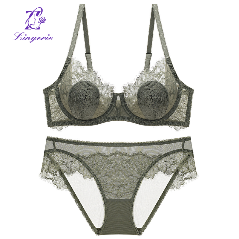 Hot Sale Women's Sexy Lace Print Underwear Set Push-up Adjustable Bra and Hollowed Lace Bikini Panty Female Lingerie Set