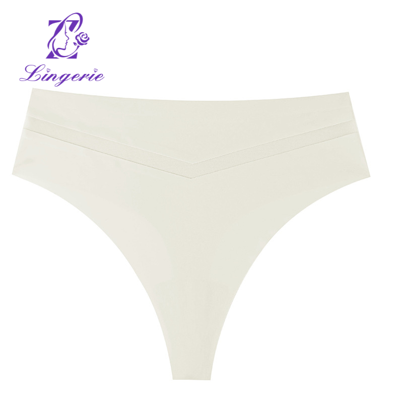 Thong Mid Waist Seamless One Piece Ice Silk Panties Women's Sensual V Mesh Yoga Sports T Pants