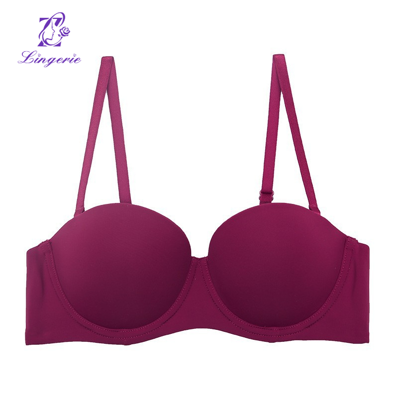 Sexy underwear female half cup glossy non-marking bra soft steel ring small breasts gathered strapless non-slip lingerie bra