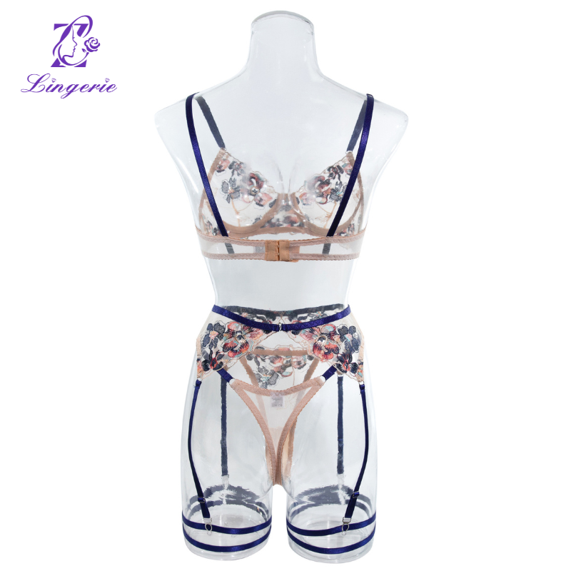 Embroidery four sets of sexy underwear perspective sexy royal sister wind