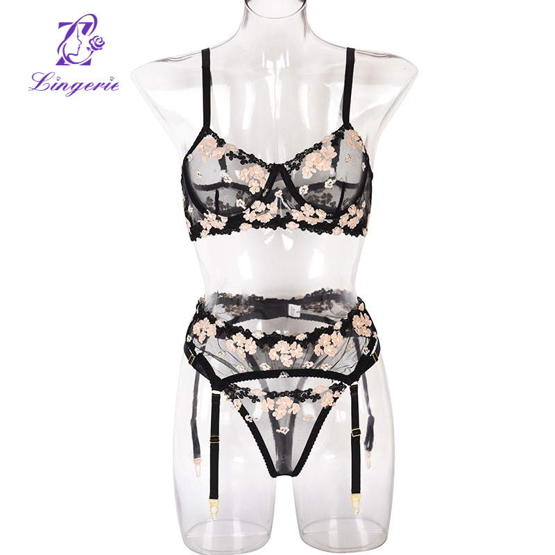 Women's new mini flowers speedway burst models steel ring embroidery three-piece set