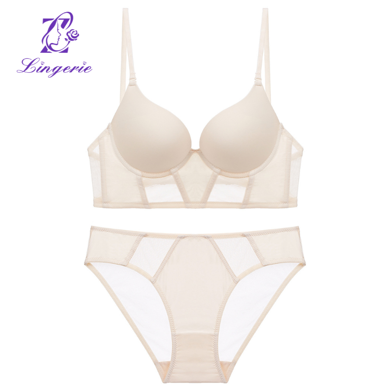U-type invisible seamless back underwear small breasts show large gathered bra set