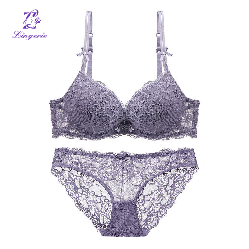 Sexy women's underwear deep V small breasts show large gathered bra on the thin under the thick on the support lace bra set