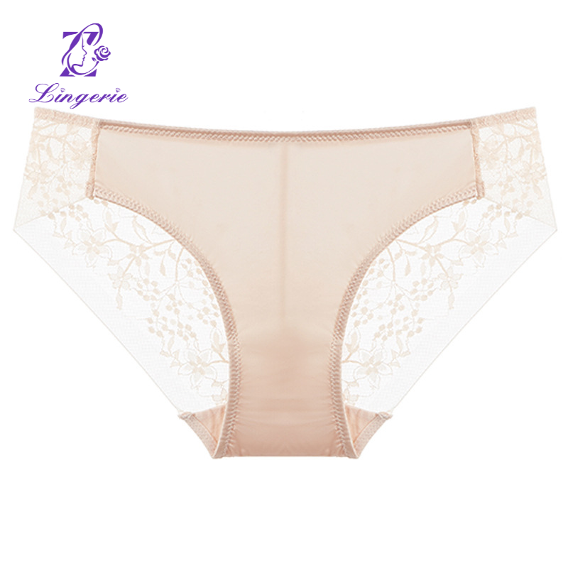 Sexy panties ultra-thin breathable glossy embroidered lace panties lift buttocks low waist large size ladies triangle pants