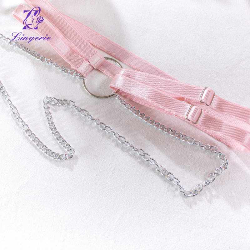 Pink leopard print metal chain erotic lingerie set supplier for women
