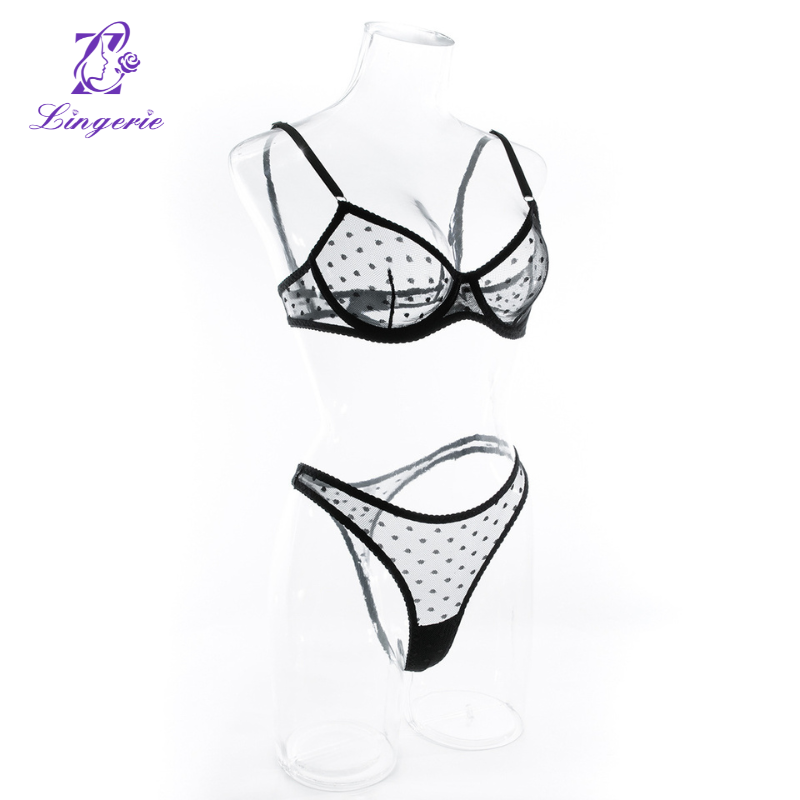 Sexy wave half cup thong sexy underwear set perspective ultra thin supplier