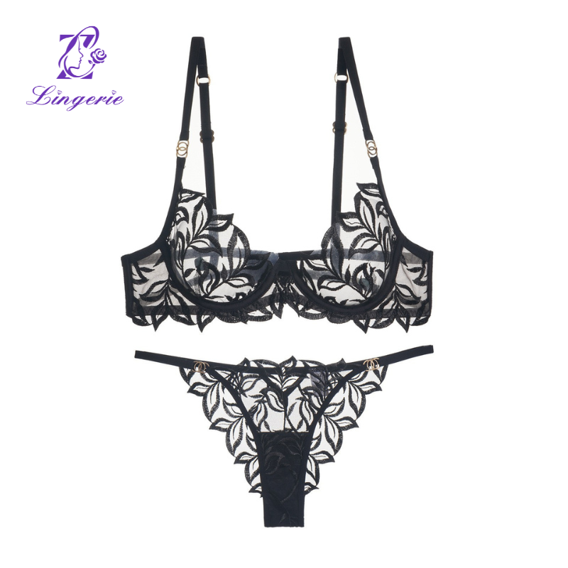 French lingerie women's sensual erotic embroidery lace bra panty set large breasts show small anti-sagging underwear bra