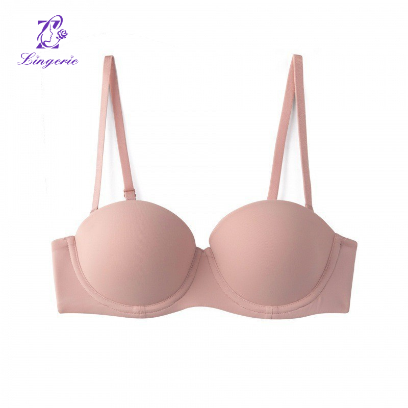 Sexy underwear female half cup glossy non-marking bra soft steel ring small breasts gathered strapless non-slip lingerie bra
