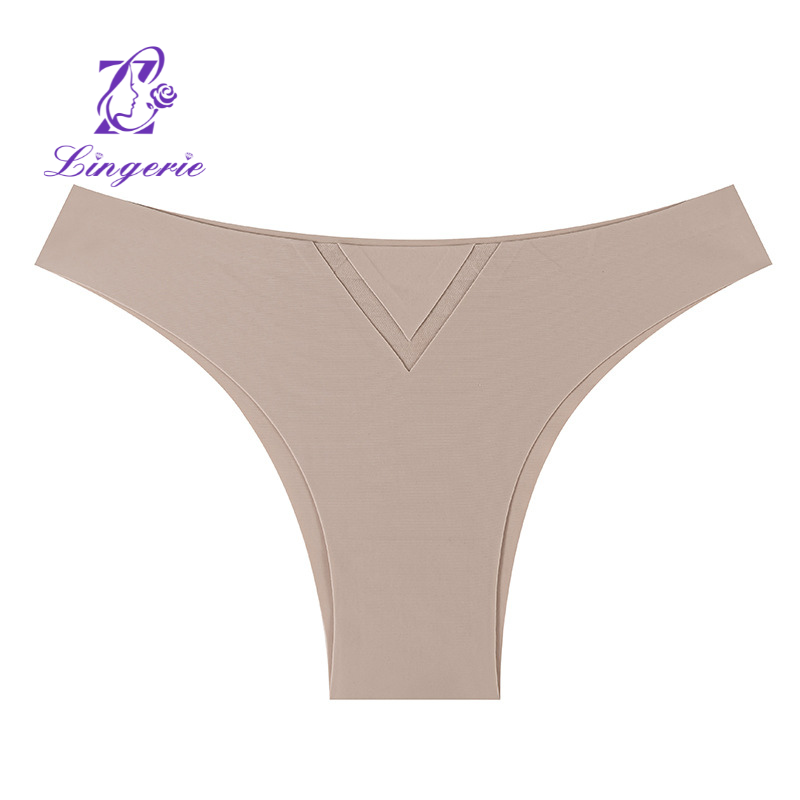 Traceless women's panties solid color Japanese triangle hollow mesh sexy one-piece ice silk panties